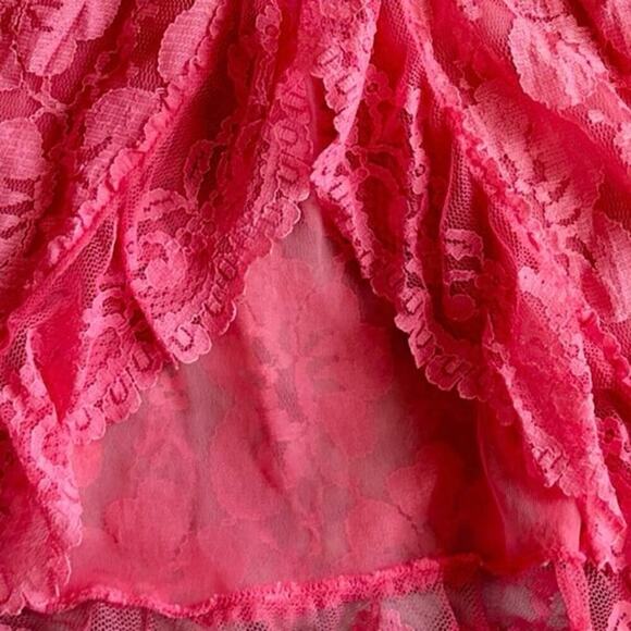 Red Lace 1960s Babydoll Cami Sleeveless Top Hand Dyed Vintage Lingerie Rosette - Picture 6 of 14
